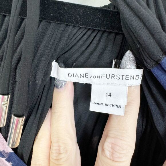 DIANE VON FURSTENBERG | Mikino Colorblock Pleated Dot Print Top Women’s Size 14 - Picture 6 of 10